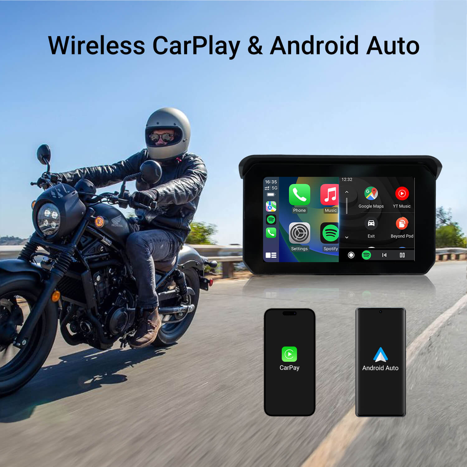 ( ⏰BUY 1 FREE SHIPPING & BUY 2 SAVE 10%OFF✨) CarPlay Lite C5 SE Portable Motorcycle Wireless CarPlay/Android Auto Screen