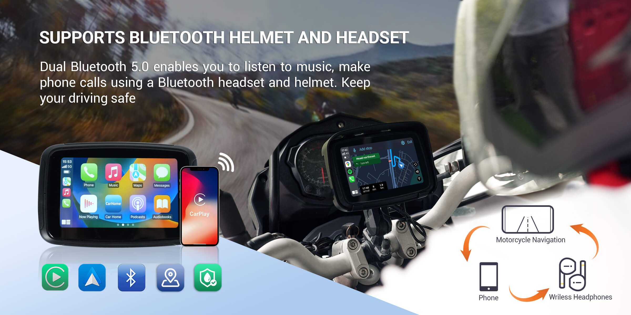 Adaptateur GPS sans fil pour moto Ottocast™ CarPlay Lite