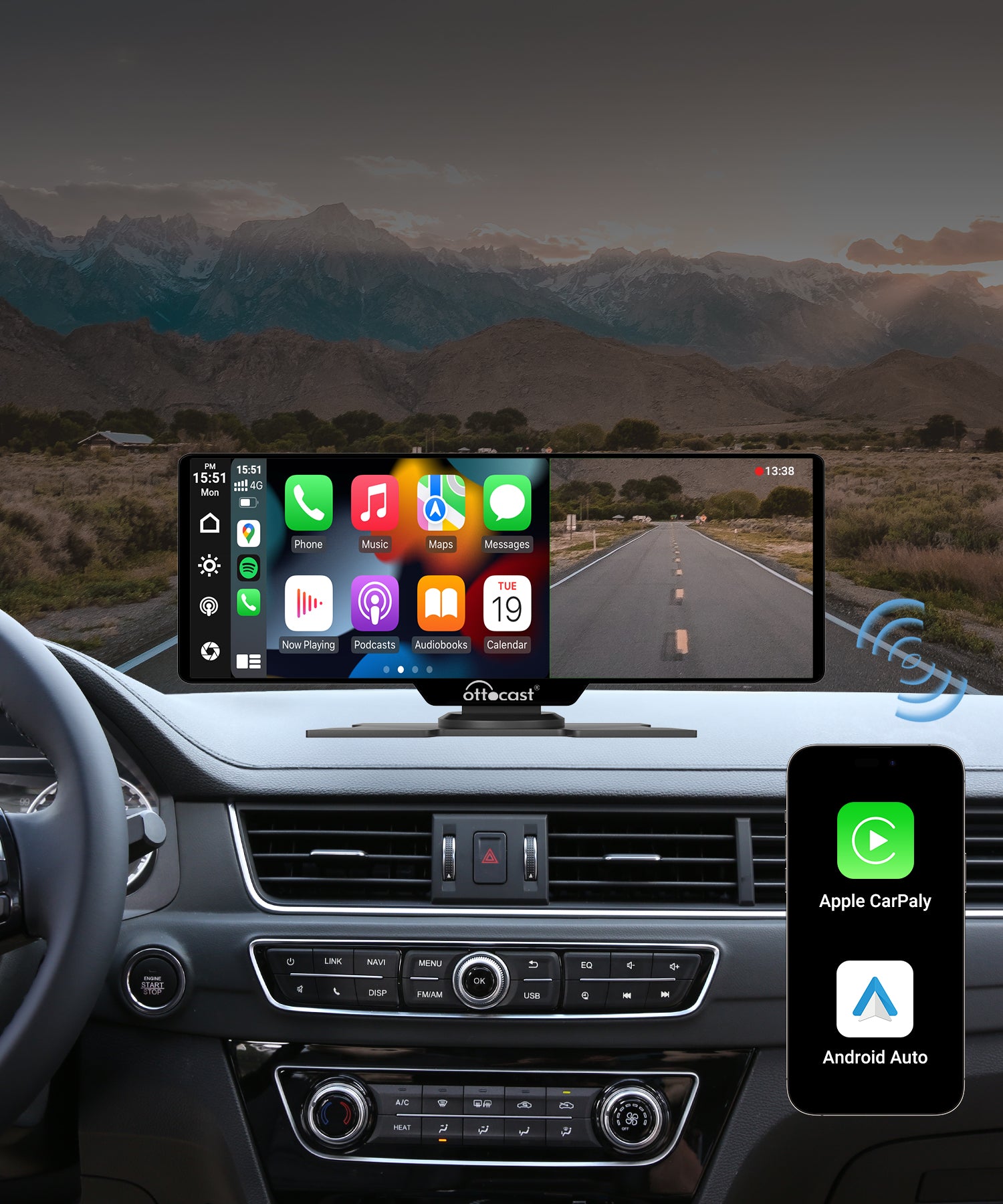 Portable 10 Apple CarPlay & Android Auto Car Display Screen